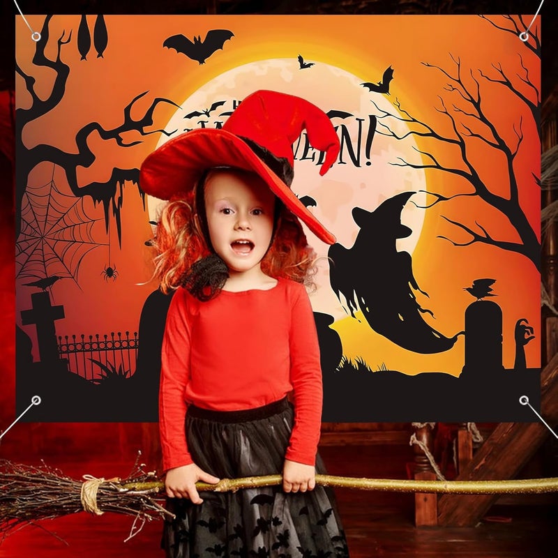 Pedel Halloween Trunk Or Treat Car Decoration Kits for Suv Banner, Orange Happy Halloween Witch Backdrop Banner for Archway Garage Door Haunted House Car Trunk Décor - Image 5